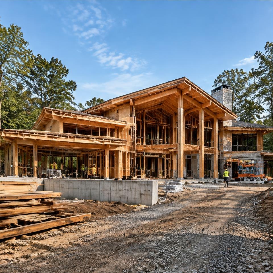 Timber framing and site works at a residential construction project