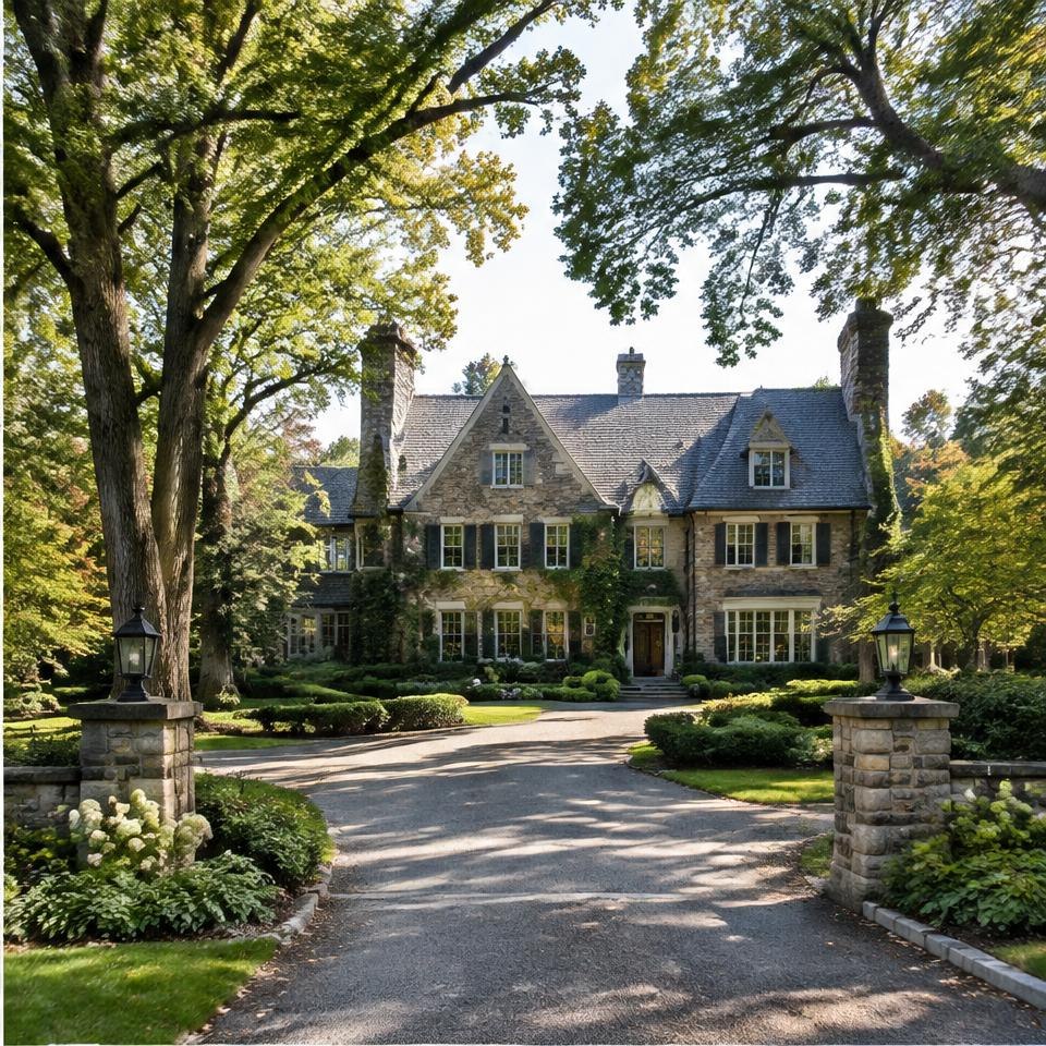 Private traditional estate amid mature trees
