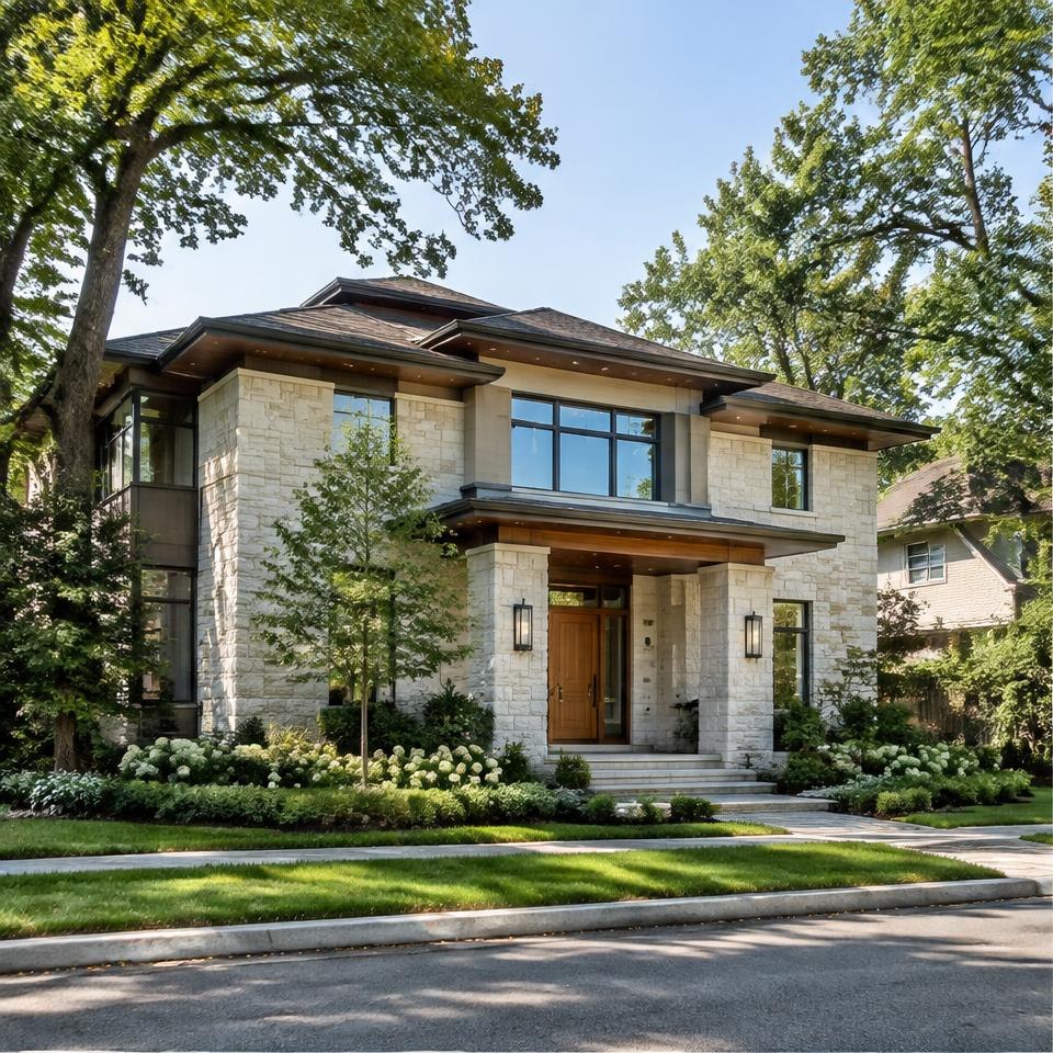 Contemporary single-family home on a tree-lined street